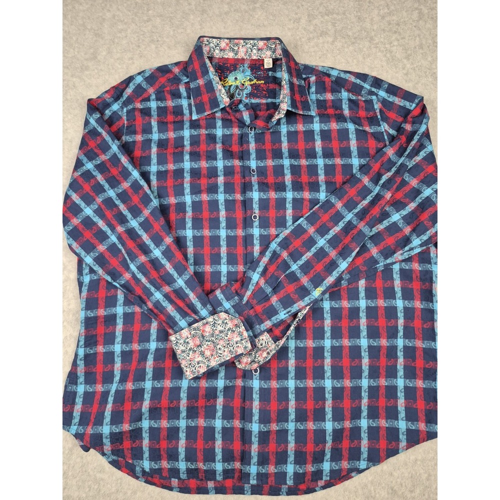 Robert Graham Long Sleeve Button Geometric Flip Cuff Shirt Blue Paisley Size 2XL